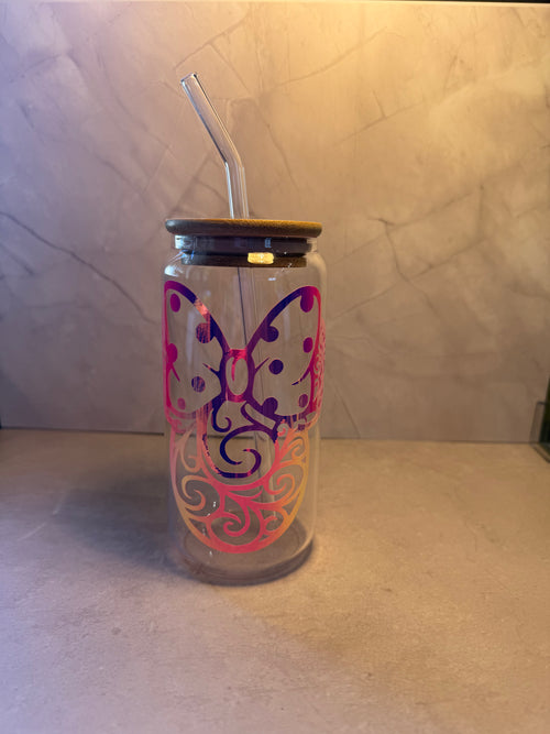 Bicchiere in Vetro con Cannuccia 450ml - Disegno Topolina