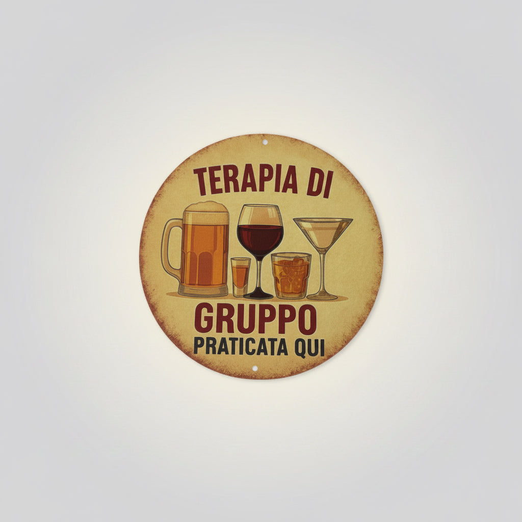 Targa Decorativa Rotonda - Terapia di Gruppo Praticata Qui