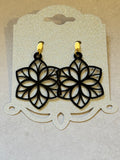Black Acrylic Drop Earrings with Floral Design